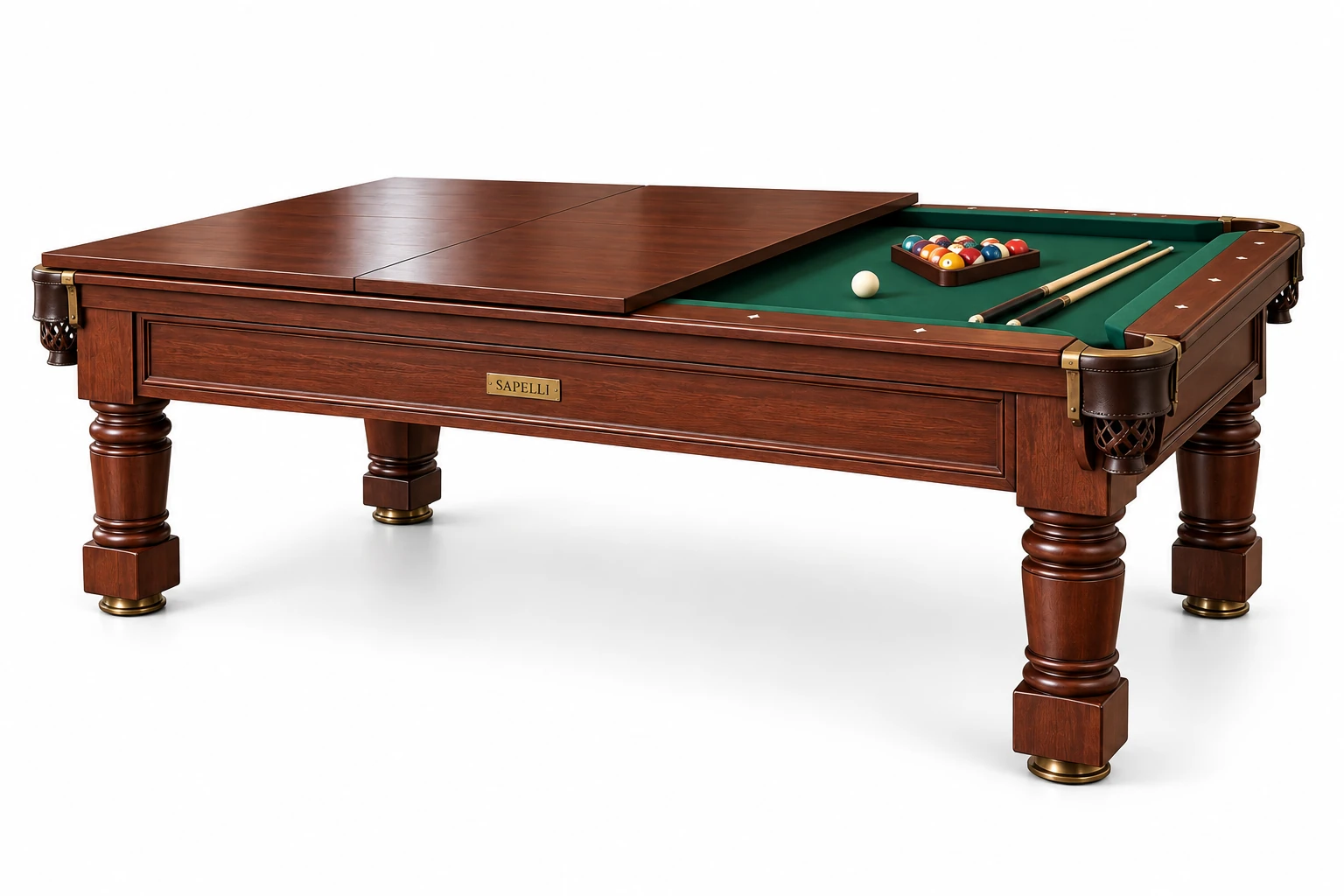 Sapelli History V8 yemek masasına dönüşebilen klasik profesyonel bilardo masası beyaz fonlu ürün görseli Sapelli History V8 yemek masasına dönüşebilen klasik profesyonel bilardo masası beyaz fonlu ürün görseli