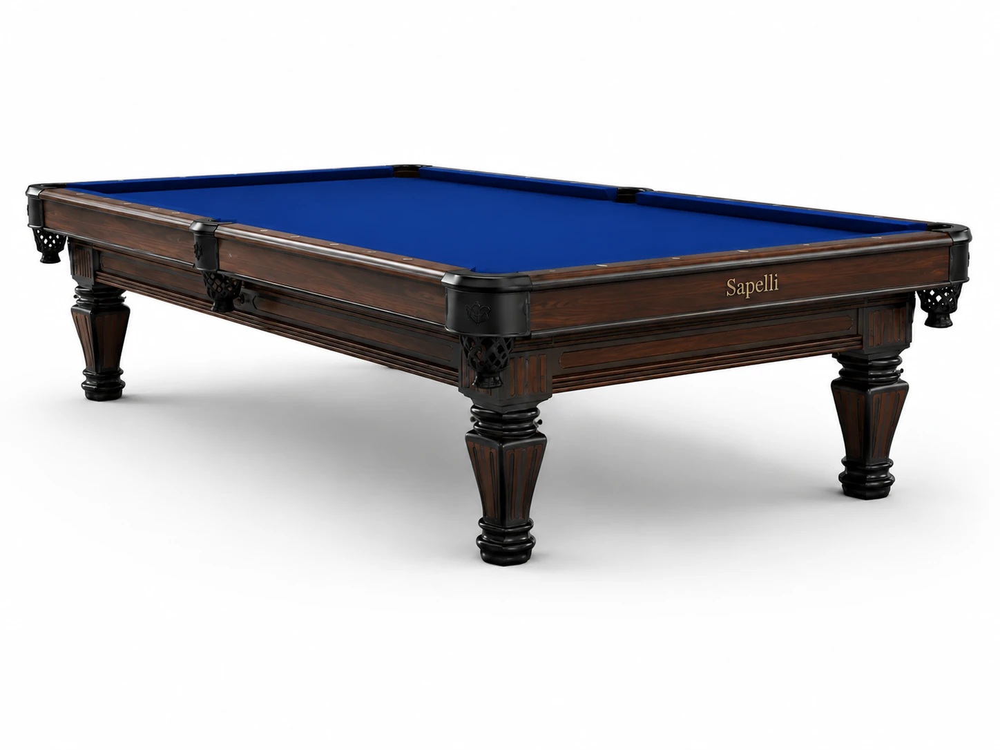 Sapelli History Classic V2 1453 koyu ceviz gövdeli, mavi çuhalı, klasik torna ayaklı profesyonel Amerikan bilardo masası Sapelli History Classic V2 1453 koyu ceviz gövdeli, mavi çuhalı, klasik torna ayaklı profesyonel Amerikan bilardo masası